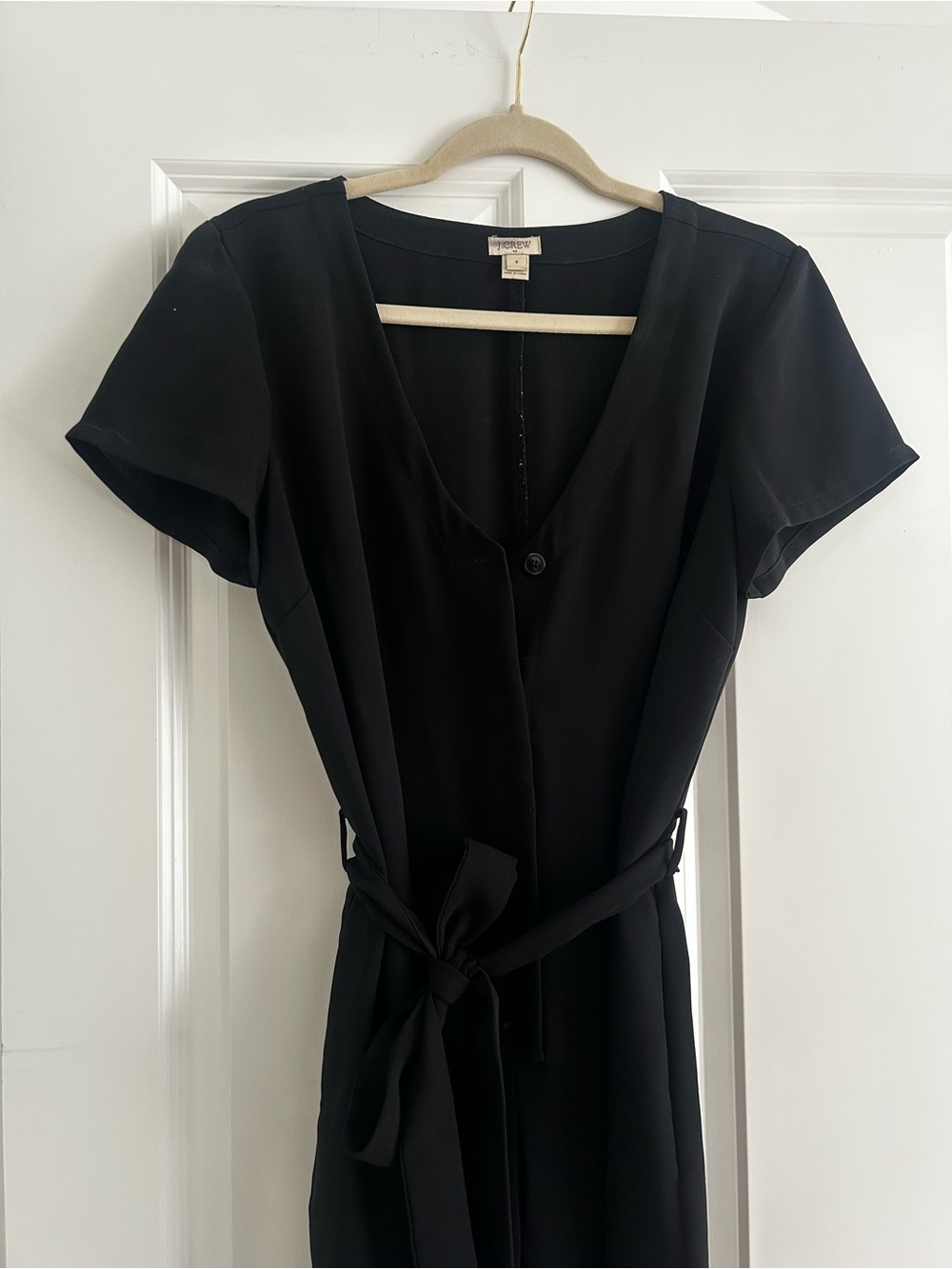 J. Crew Black Short-Sleeve Jumpsuit with Waist Tie